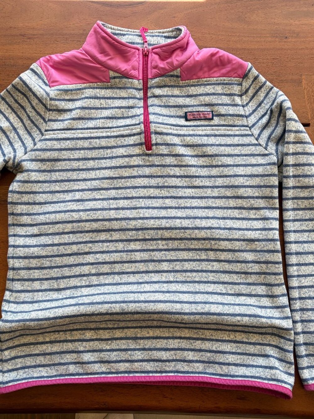 Vineyard Vines Women's Sweatshirt Small Blue Striped 1/4 Zip Pull Over Fleece